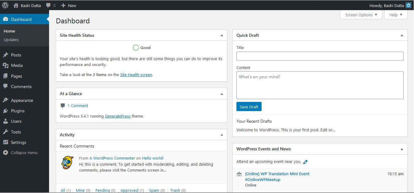 wordpress dashboard