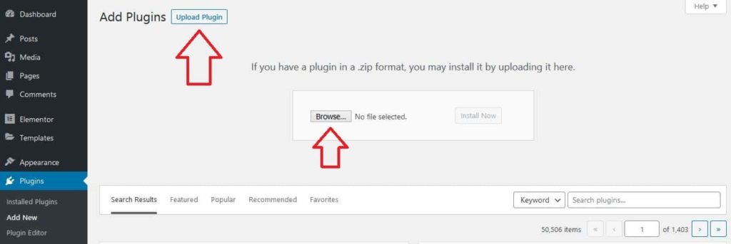 WordPress Upload Plugin Section