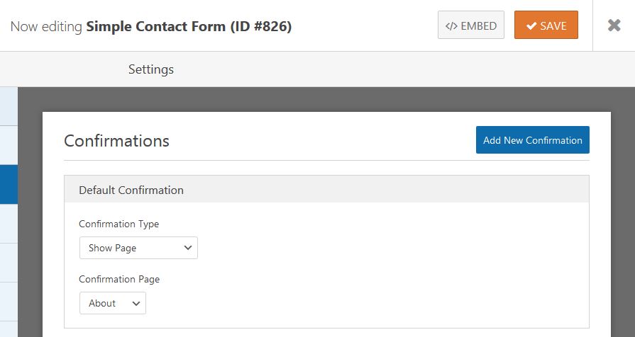 WPForms Confirmation Type Showpage
