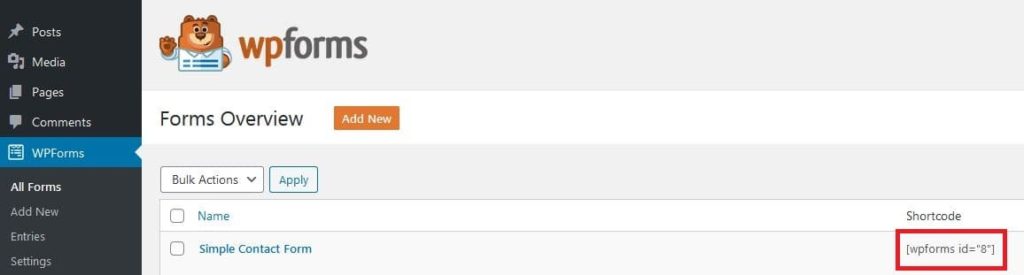 WPForms Shortcode