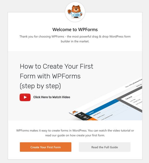 WPForms Welcome Message